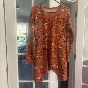 Orange Owl Print Long Sleeve Top